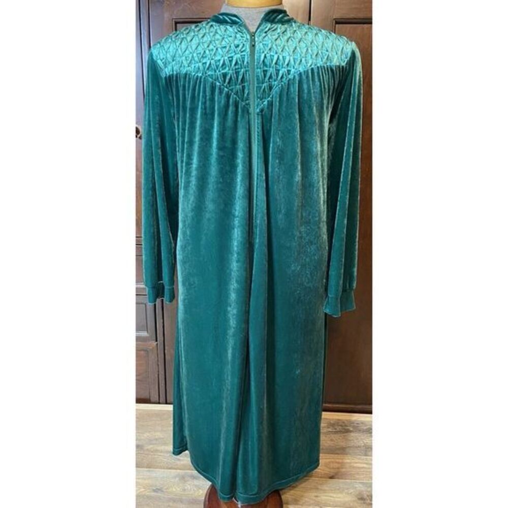 The Vermont Country Store Nightgown Robe Housecoat XS Green Velvet Rushing